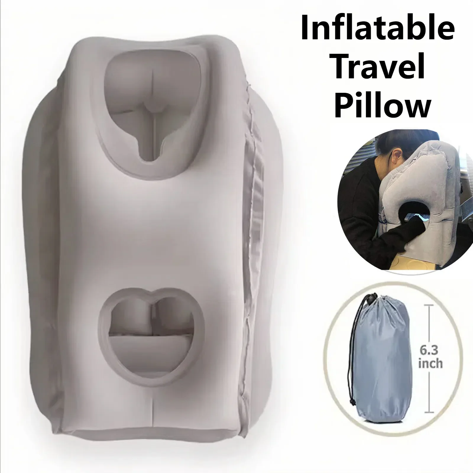 

Portable inflatable travel pillow, headrest sleeping bag cushion, chin neck support, for outdoor airplane train office and home