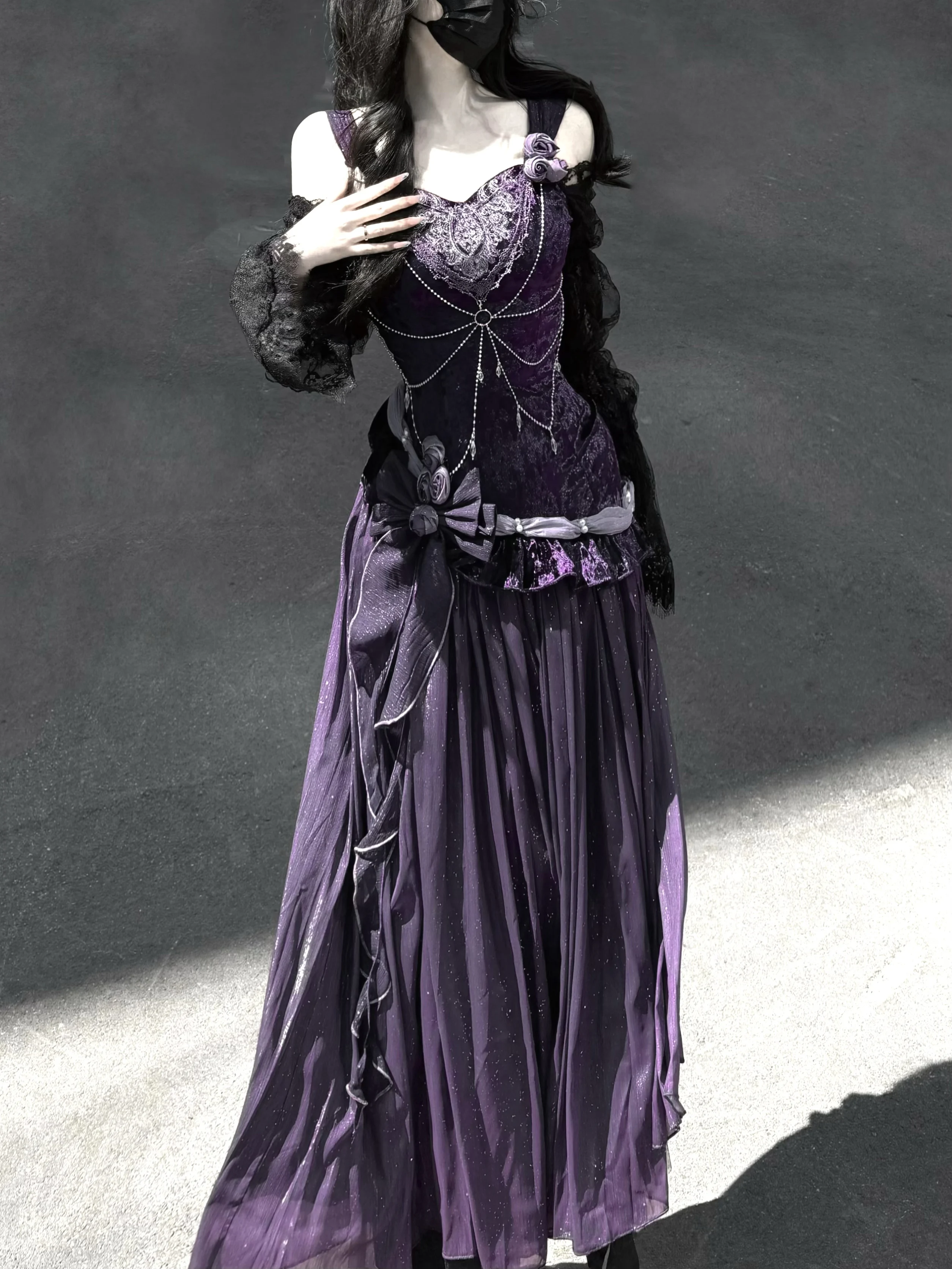 Original Elegant Lo Purple Fishtail Dress Summer Woman Sweet Slim-Fit Embroidery Birthday Dress Jsk Halloween Cos Long Dresses - Image 5