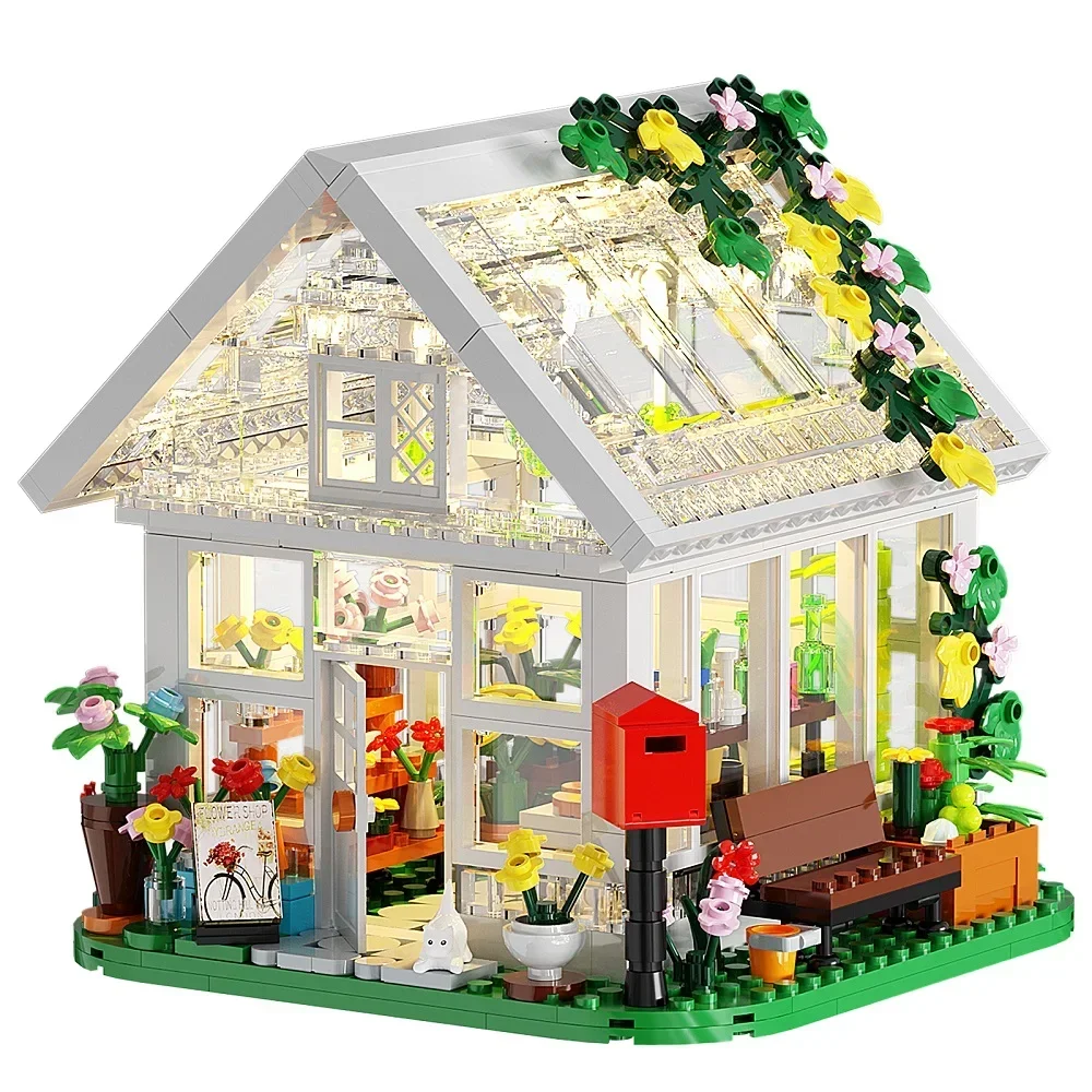 BuildMoc Flower House Building Block Set Leisure Light Openable House Idea Hut Architecture Brick Toy For Children Birthday Gift