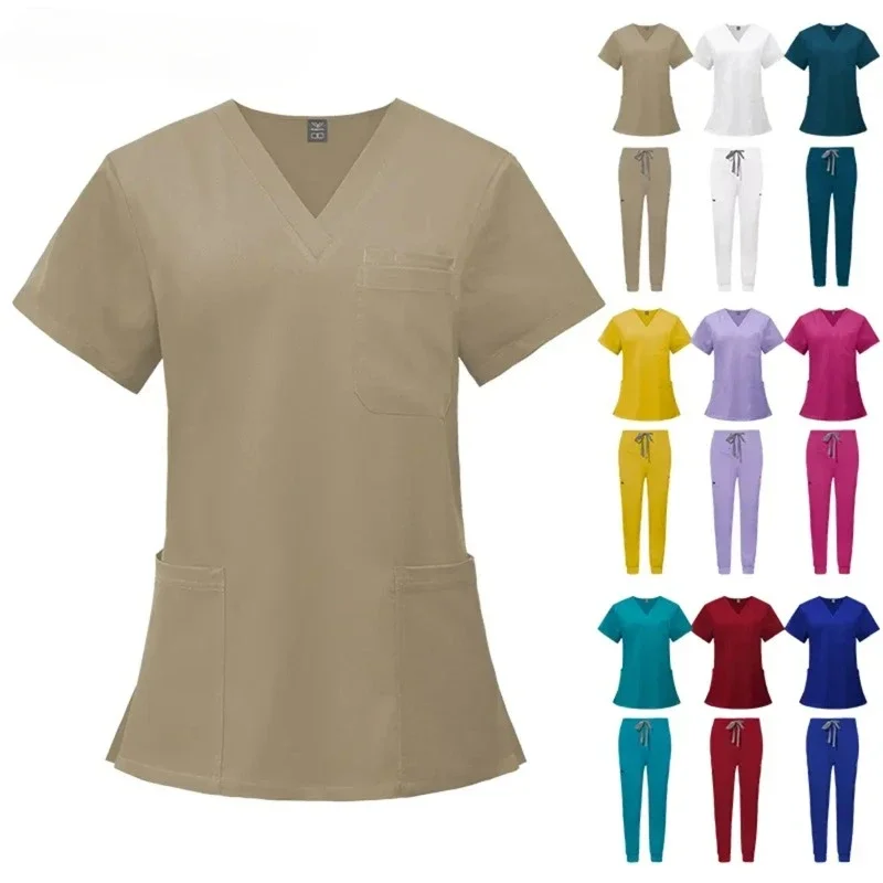 

Multicolor Unisex Short Sleeved Pharmacy Nurse Uniform Hospital Doctor Workwear Oral Dental Surgery Uniforms Medical Scrubs Sets