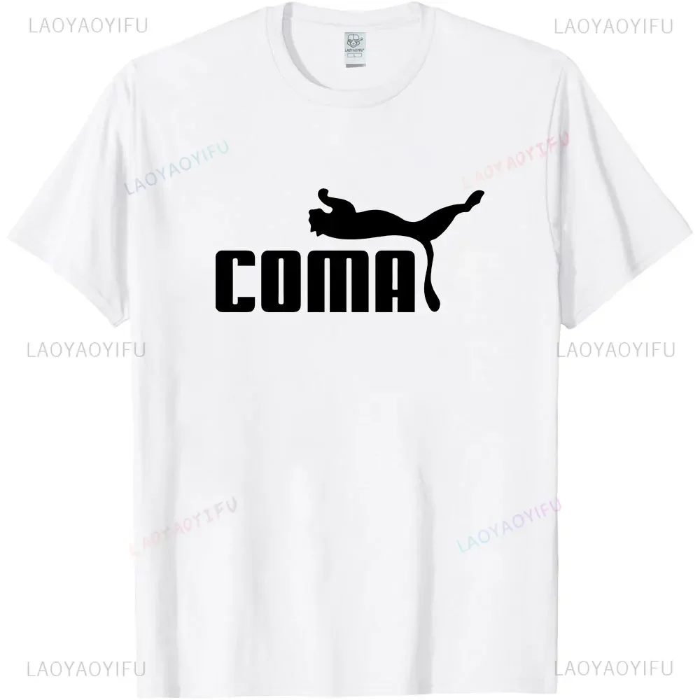 Funny Coma Parody Print Graphic Men's T-shirts Short Sleeve Loose Casual Classic T-shirt Novelty Basic Y2k Harajuku Tshirts