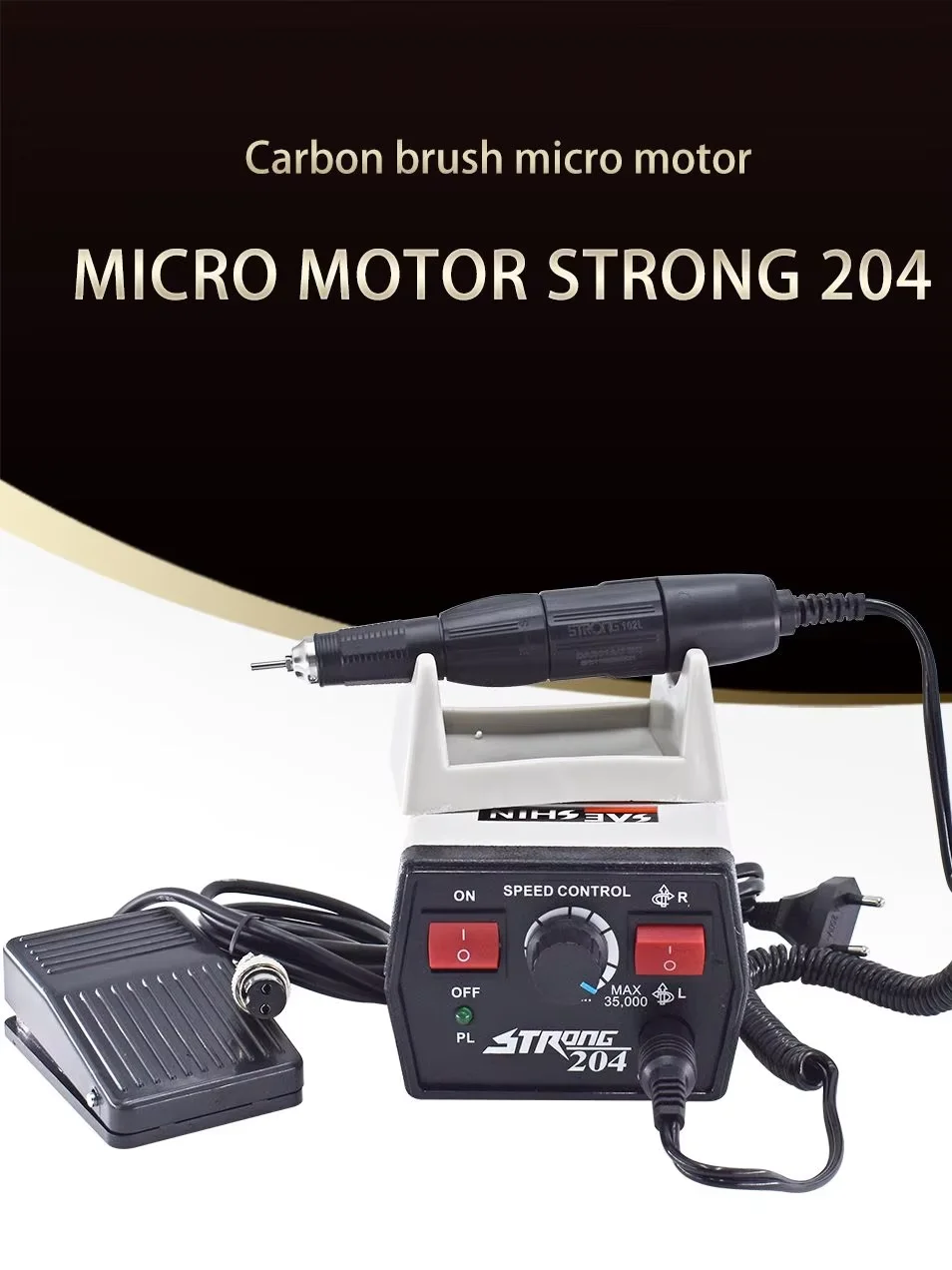 65W Strong 204 control box 35000RPM 30V Strong 210 102L Micromotor Handpiece Electric manicure machine Nail Drill cutters Kit
