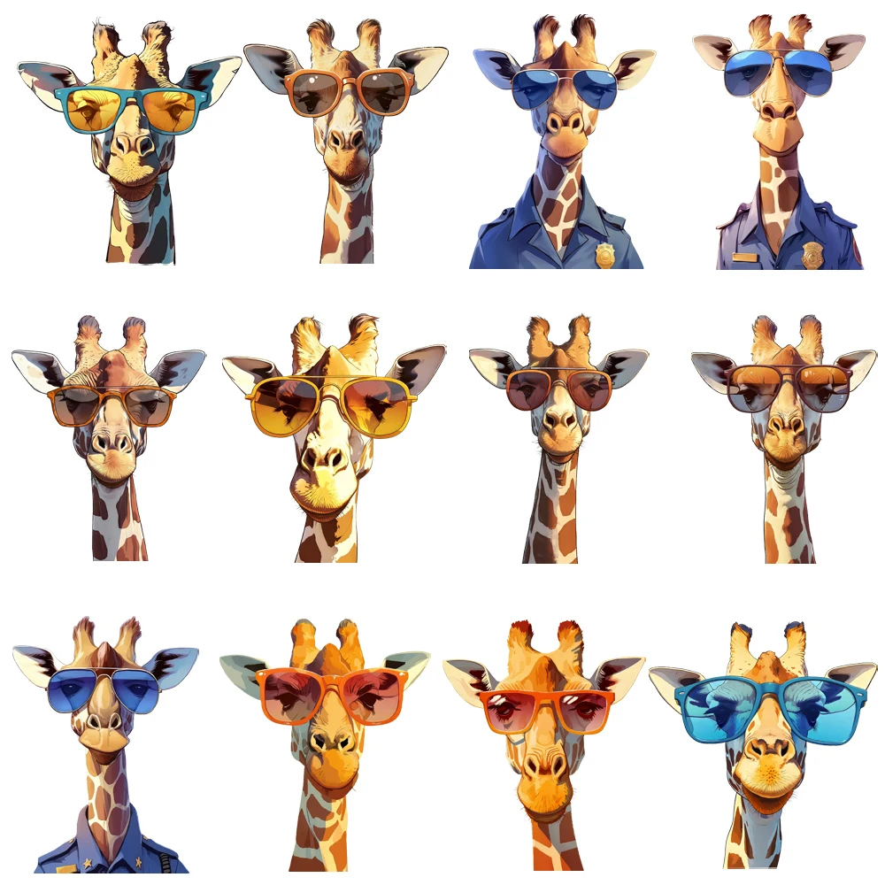 15cm Kid Cartoon Sunglasses Giraffe Iron On DTF Heat Transfer Sticker Diy T-shirt Iron On Transfer Patches Clothes Print Decal