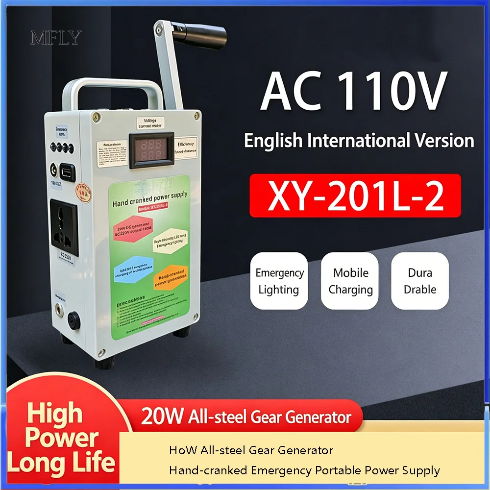 

Portable Power Station Small Inverter Generator Rechargeable for Home Camping Smartphone Charger 150W Hand Crank Generator