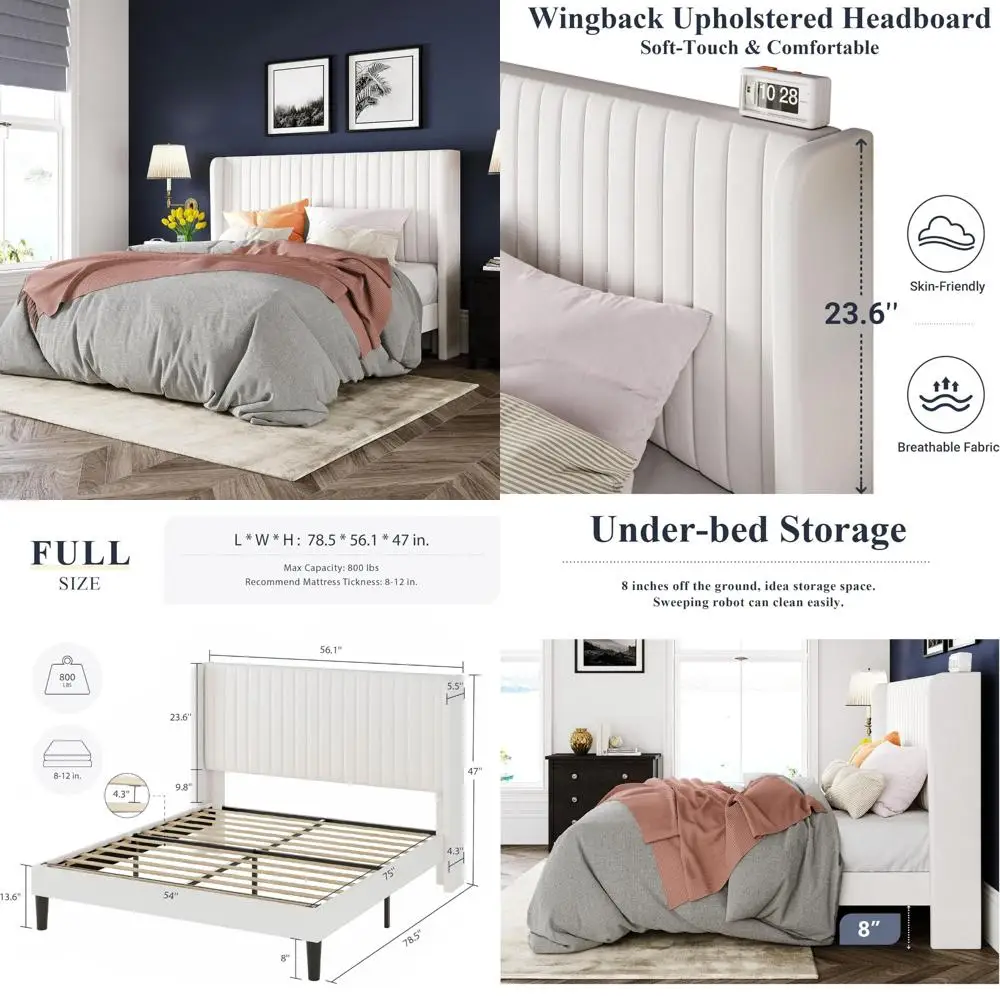 

Полноразмерная кровать-платформа с бархатной обивкой и изголовьем с вертикальным каналом и деревянными рейками