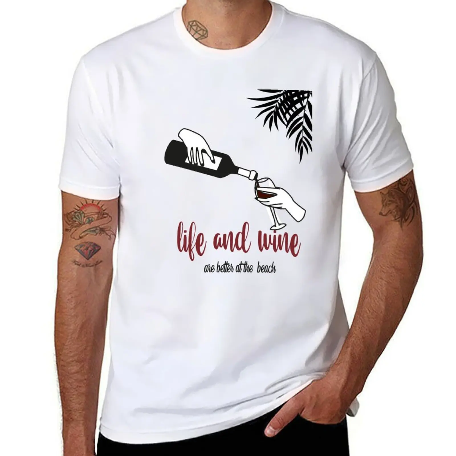 

life and wine are better at the beach- summer, apero T-Shirt funny t shirts man man t shirt cotton high quality T-Shirt