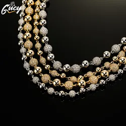GUCY 6MM And 8MM Heavy Bead Round Cubic Zircon Iced Out Necklaces For Men Women Jewelry Gift