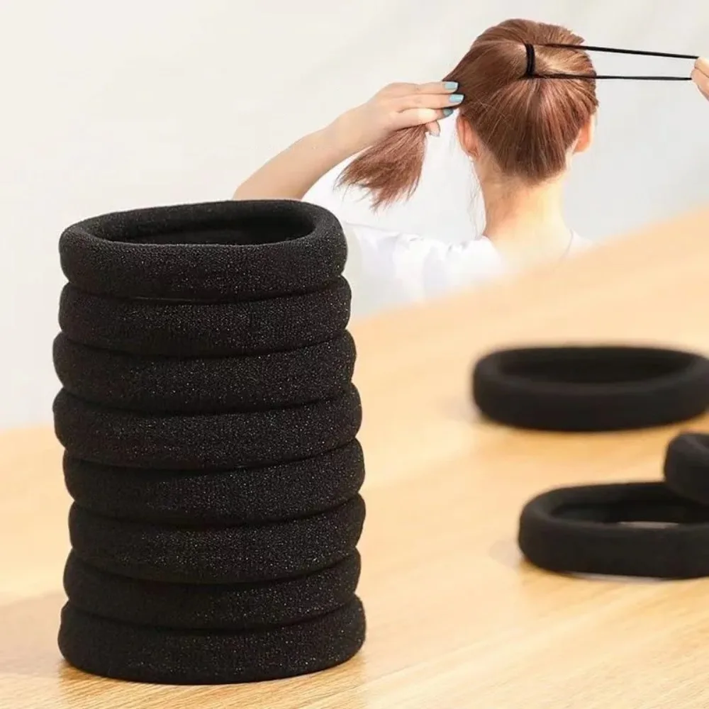 50/100 قطعة من ربطات الشعر السوداء للنساء - حوامل ذيل حصان مرنة ناعمة غير تالفة أربطة شعر منخفضة السحب #5