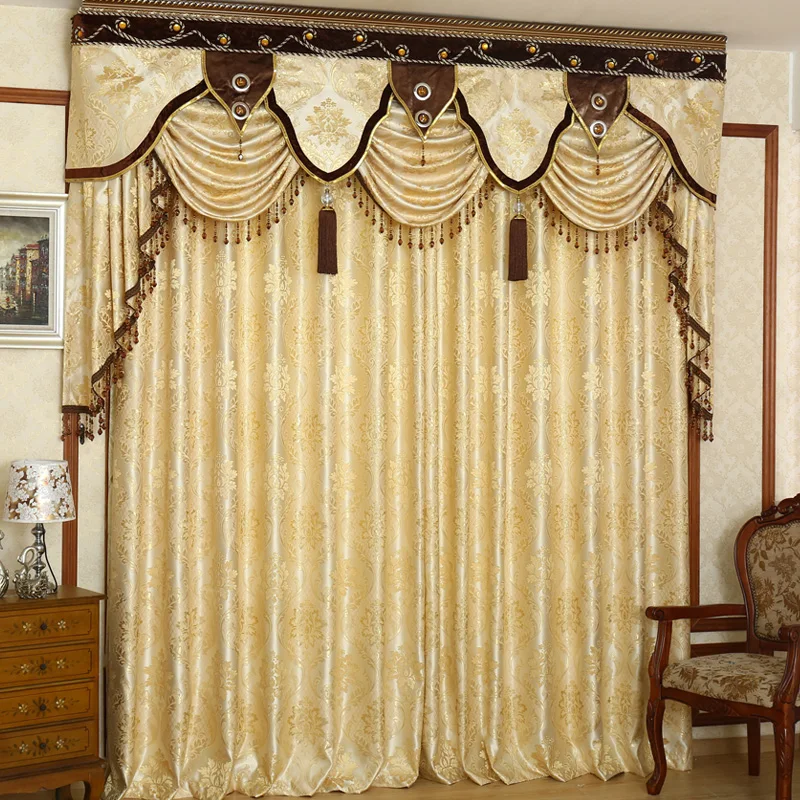 Luxury European High-precision Bronzing Jacquard Curtains for Living Room and Bedroom Window Blackout Custom Valance Decor Tulle