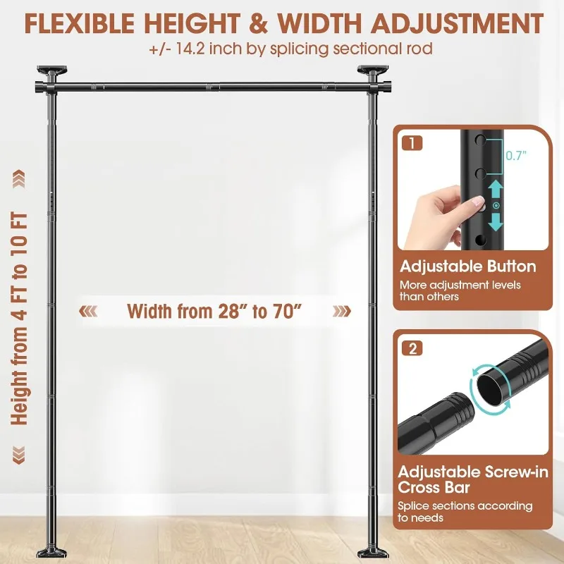 Room Divider Curtain Rod - No Drilling Partition Room Dividers 4-10ft(H) 28-70inch(W) Adjustable