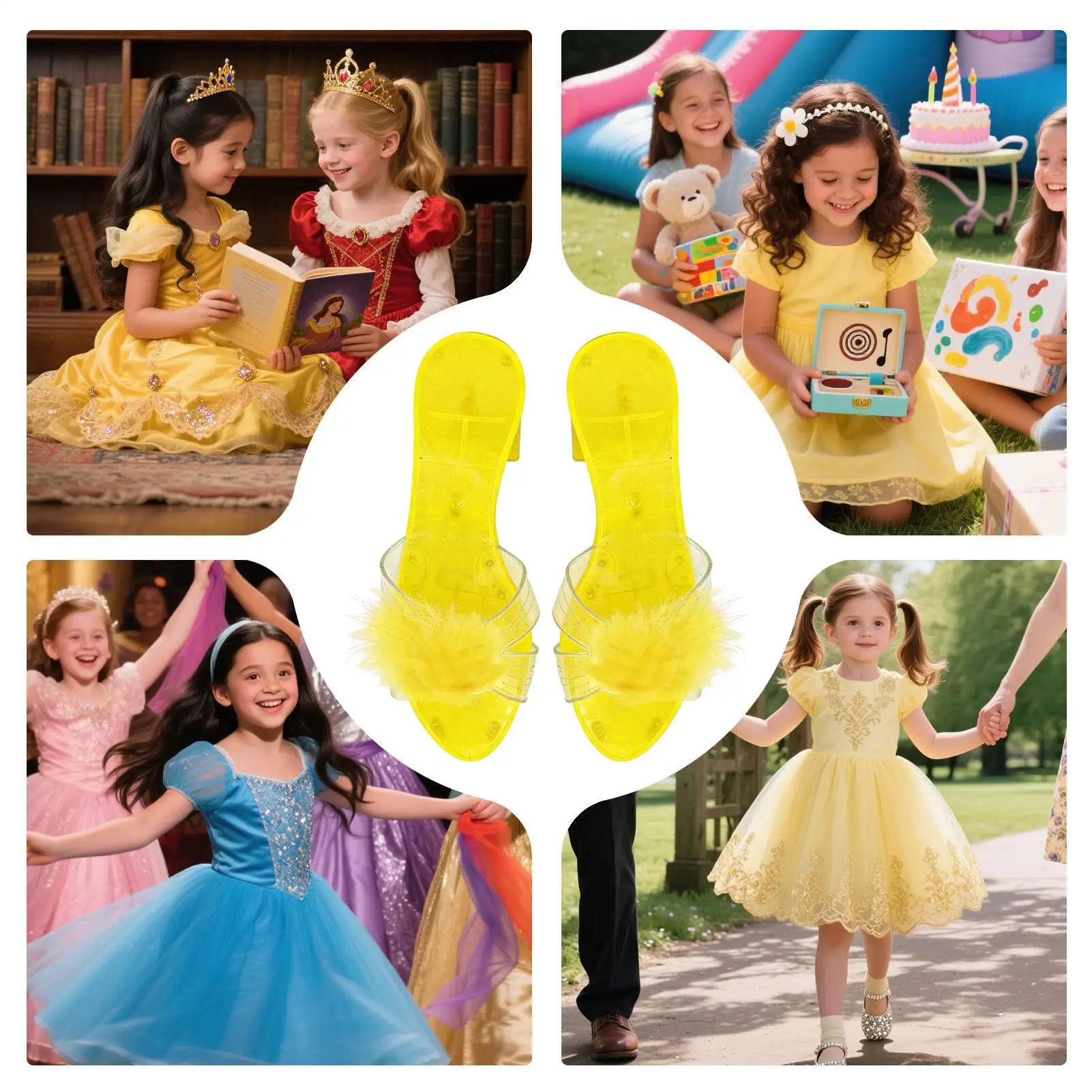 รองเท้าเจ้าหญิงสำหรับแต่งตัวเล่นบทบาทสมมติ รองเท้าคริสตัล คอสเพลย์ รองเท้าส้นสูง สำหรับการแสดงบนเวที การแสดงโรงเรียน และงานธีมต่างๆ