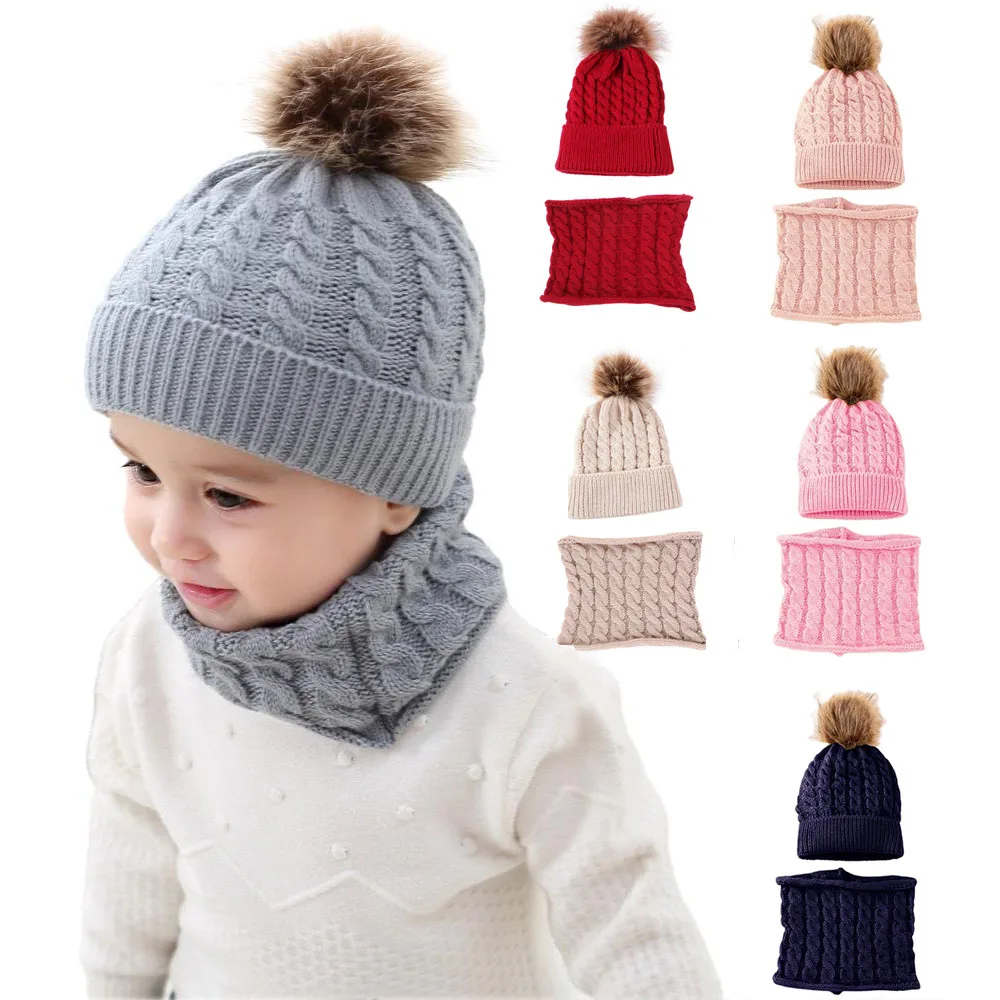 

Baby Winter Hat Scarf Set Soft Infant Pompom Hat Child Boy Girls Beanie Hat Solid Color Kids Bonnet Cap Baby Warm Hat