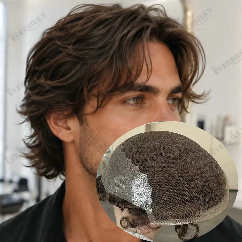 Natural Hairline Grey Q6 Men Toupee Human Hair Swiss Lace & PU Base Capillary Prothesis System Blonde Black Double Knots Hair