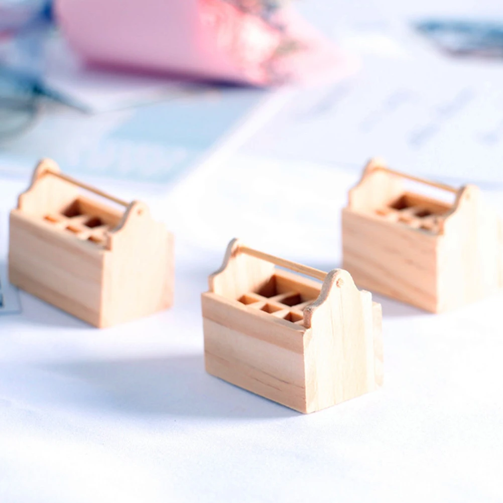

3 pcs Wooden Tool Box Mini House Accessories Lightweight Realistic Design Miniature Scene Layout Decorative Home Gift