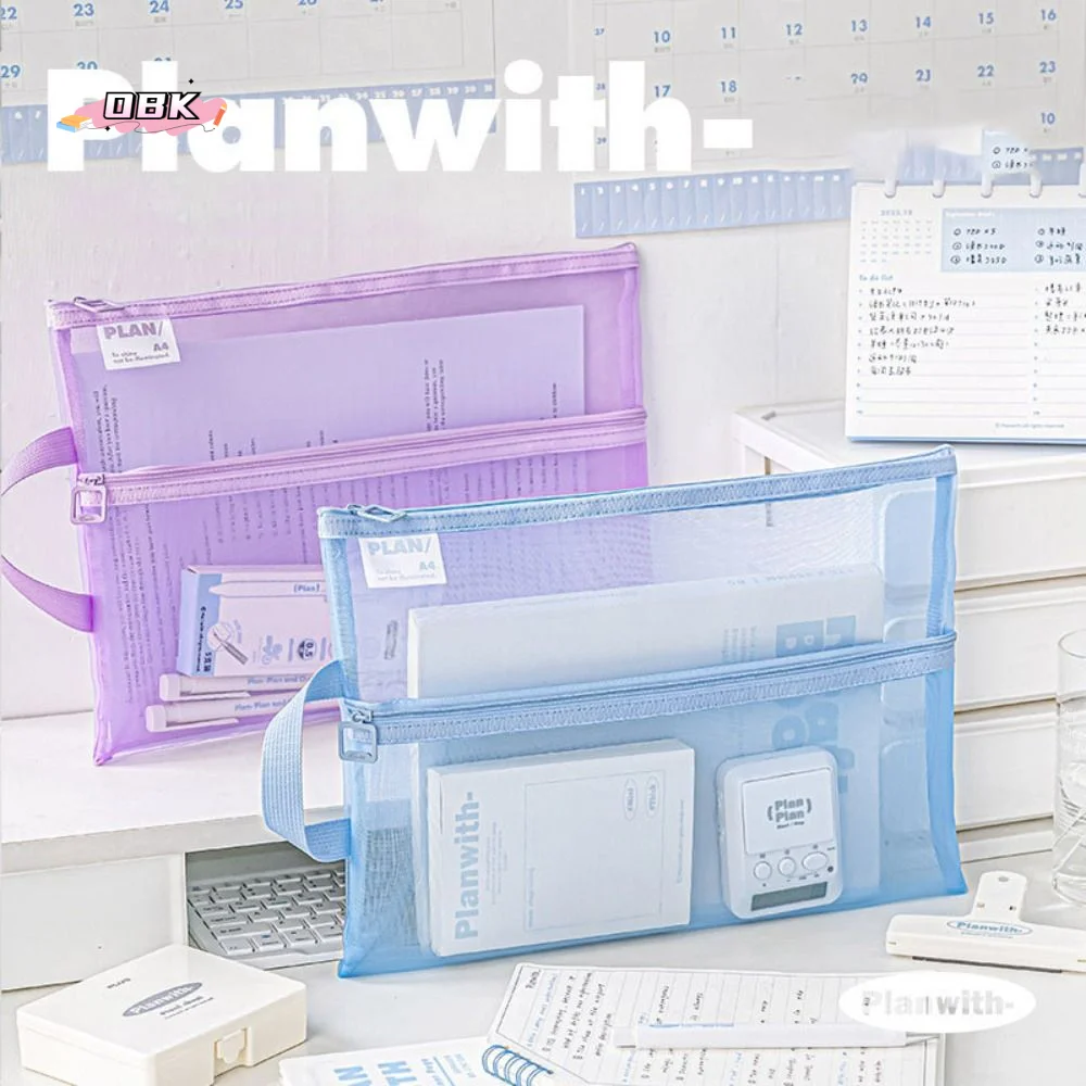 

Multifunctional Mesh Zipper Pouch Solid Color Large Capacity Test Paper Storage Bag Nylon Transparent File Folder Bag Kids