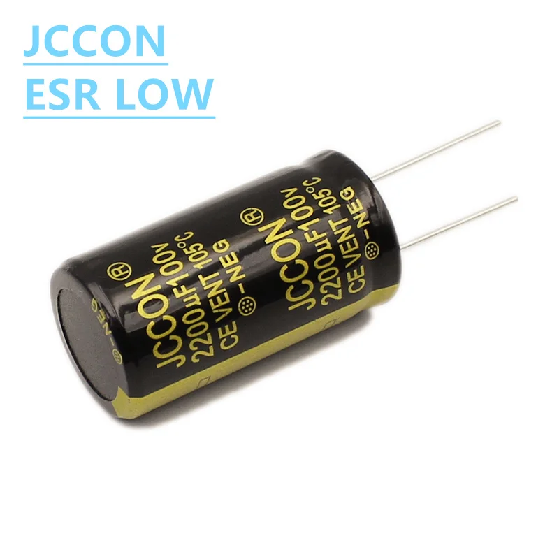 Jccon ตัวเก็บประจุชนิดอลูมิเนียมอิเล็กโตรไลต์2ชิ้น80v2200uf ตัวเก็บประจุที่มีความต้านทานต่ำความถี่สูง22x30 100v2200uf 22X40