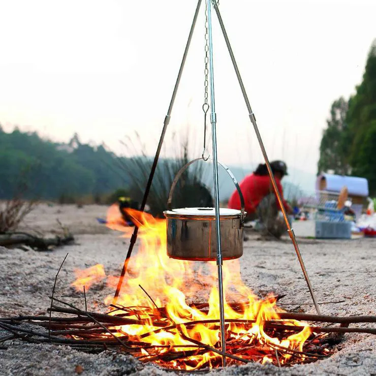

Hike Mount 4-Section Outdoor Camping BBQ Campfire Triangle Stand Portable Hanging Pot Bracket Tripod Aluminum Alloy 78CM X 104CM