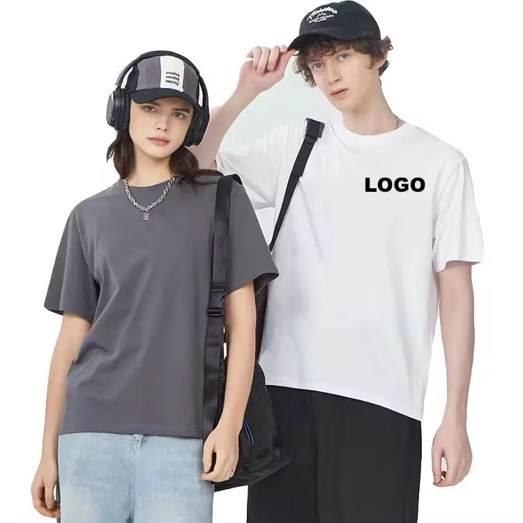 High-end 100% cotton 240g T-shirt with custom digital printing for loose and breathable large-sized short-sleeved advertisement