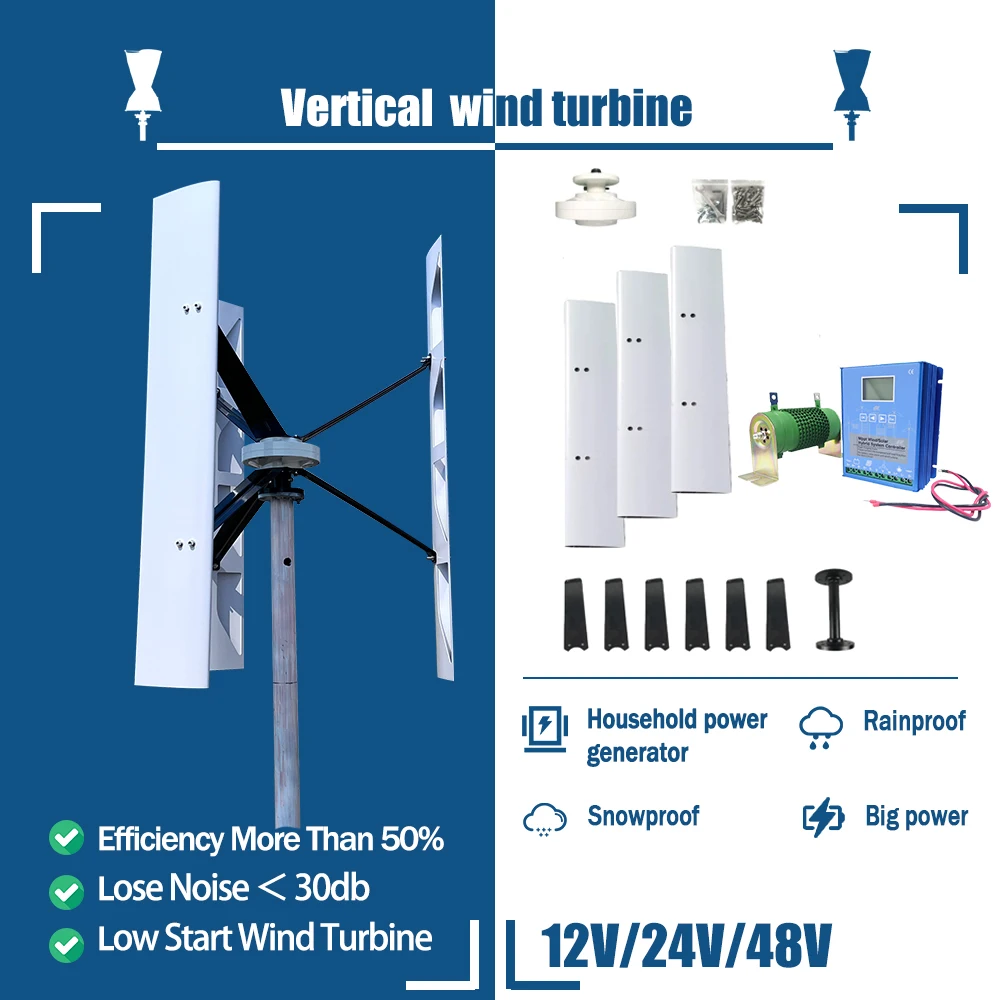 Wind Generator 8000W Turbine MPPT Hybrid Controller 12V 24V 48V Low Noise Medium Windmill Household 3 Phase On/off Grid System