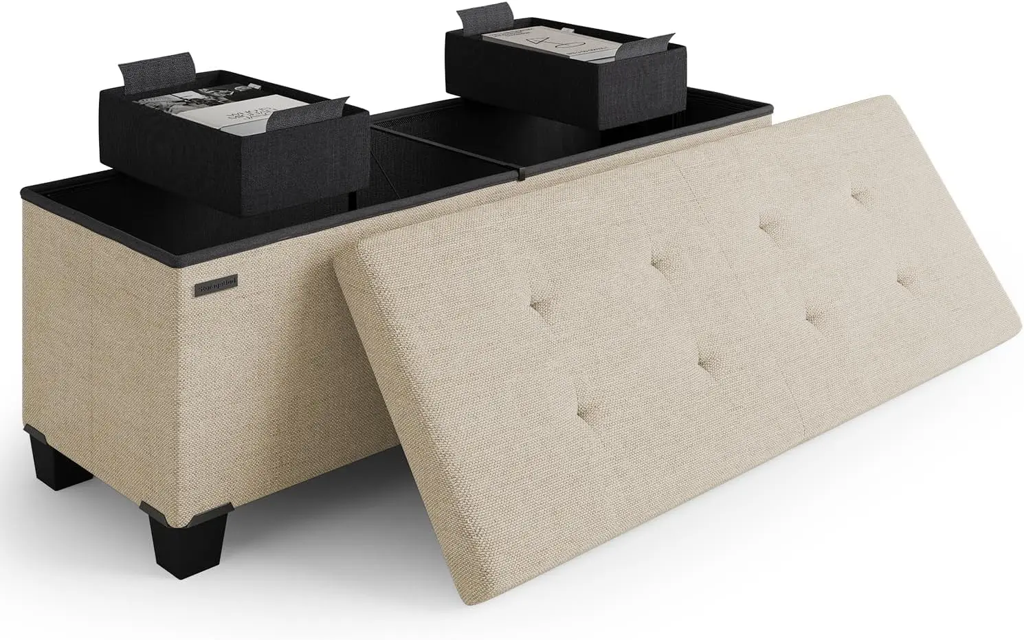 

43-in Fabric Storage Ottoman Bench with Bins, Folding Foot Rest for Bedroom or Living Room, Max 660lbs Capacity