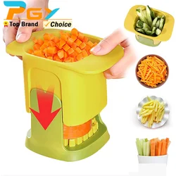 2-in-1 Vegetable Chopper Dicing Slitting Tool Hand Pressure Potato Carrot Onion Dicer Slicer Chopper Chips Cutting Box Gadgets