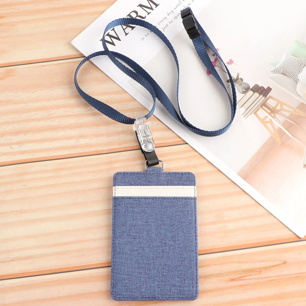 Cloth Badge Holder Detachable Vertical Id Holder Navy Tear-Resistant Window Pass Pouch for Daily Business Students Staff