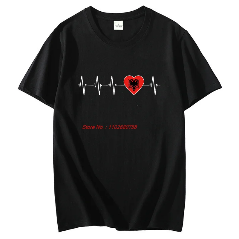 Albanian Heartbeat Albania Flag T Shirt Men Short Sleeve T-Shirts Fashion Print T Shirt Unisex Cotton New Shirts And T-Shirts