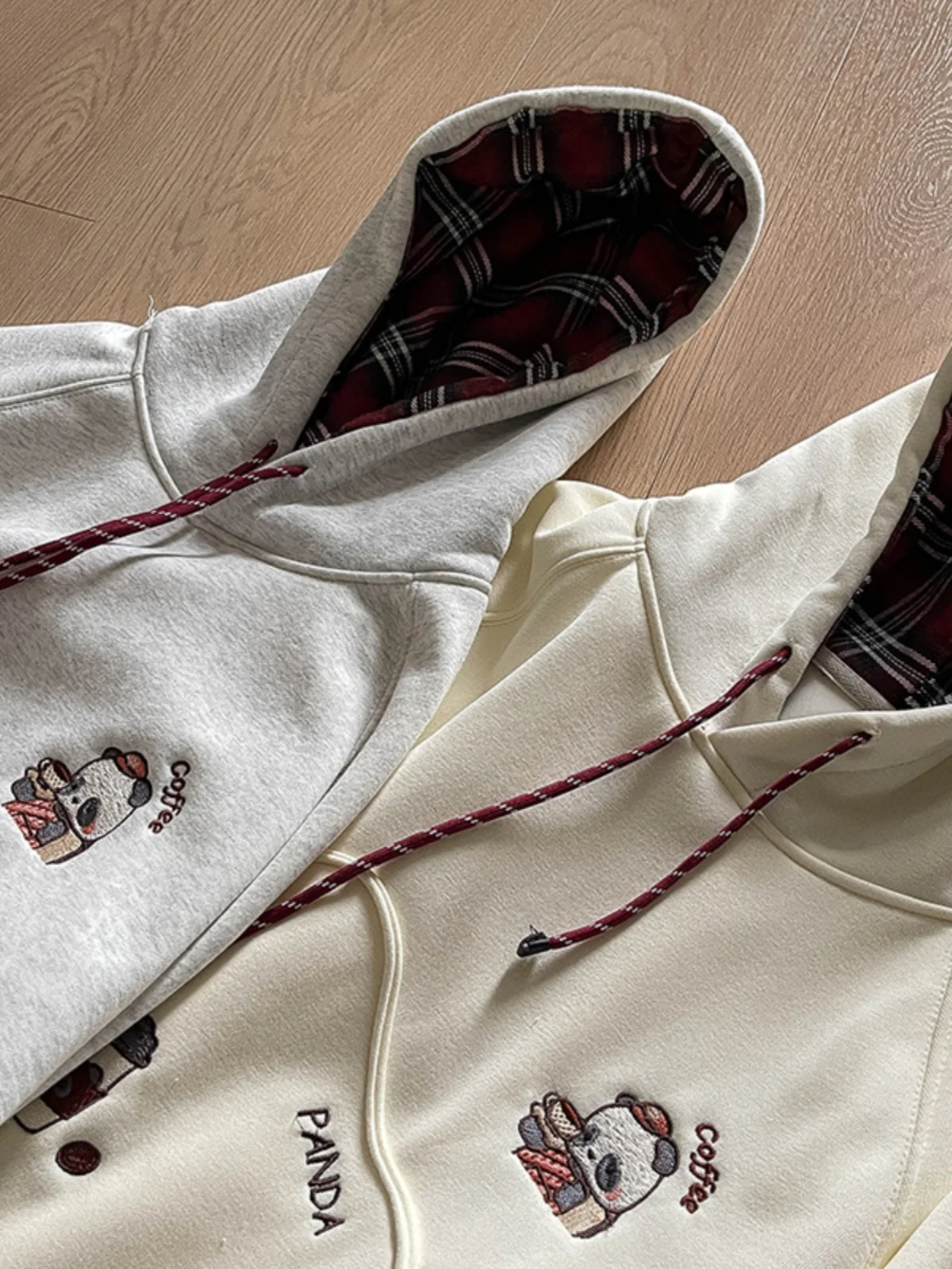 

Thiened Fce Double Layered Hoodie Korean Sle Women's Plaid Cartoon Embroidery Long Sve Sweatirt Winter Outerwear