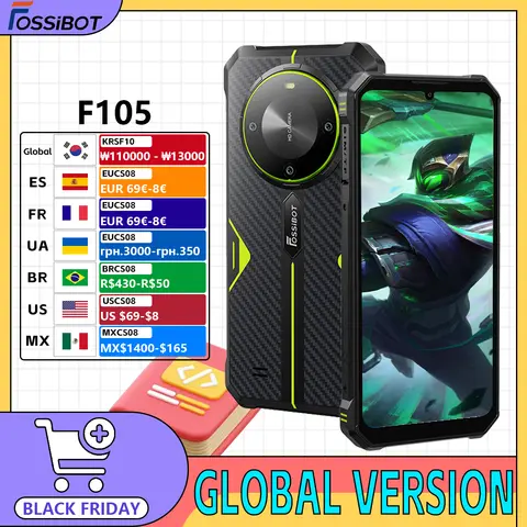 FOSSiBOT 견고한 스마트폰, 안드로이드 14 휴대폰, 6.745 인치 HD + IPS 디스플레이, 10300mAh, 4GB + 64GB, F105