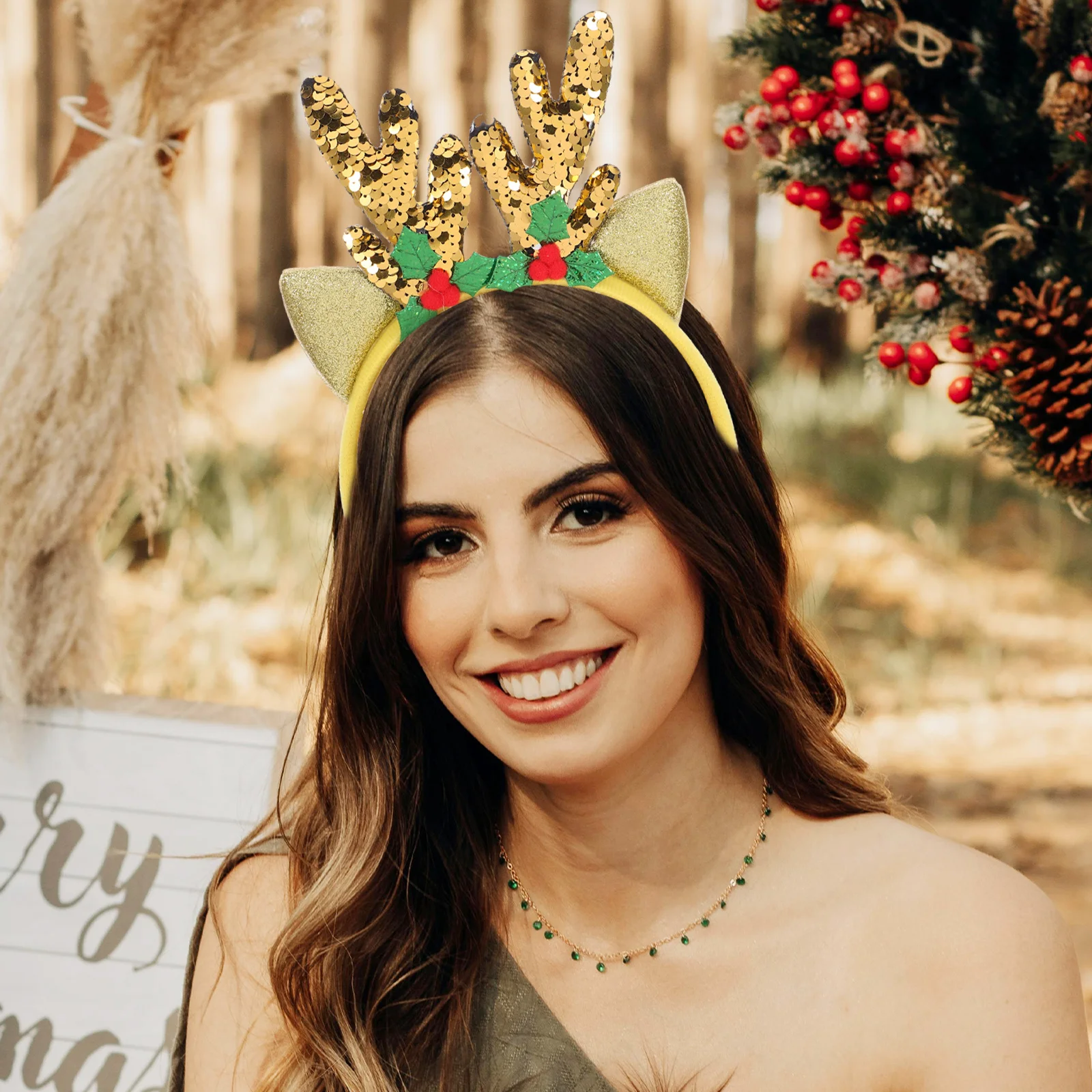 عيد الميلاد الرنة قرن الوعل عقال الأيائل آذان هيرباند ملحقات الحفلات عيد الميلاد الترتر أغطية الرأس قرن الوعل الشعر هوب عيد الميلاد هيرباند #5