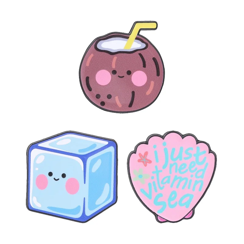 Pin de dibujos animados de coco sonriente con bebida y cubitos de hielo, broche de concha marina con diseño de vitamina, insignia metálica de agua fresca con estética de verano, pin para solapa de bolso, regalos