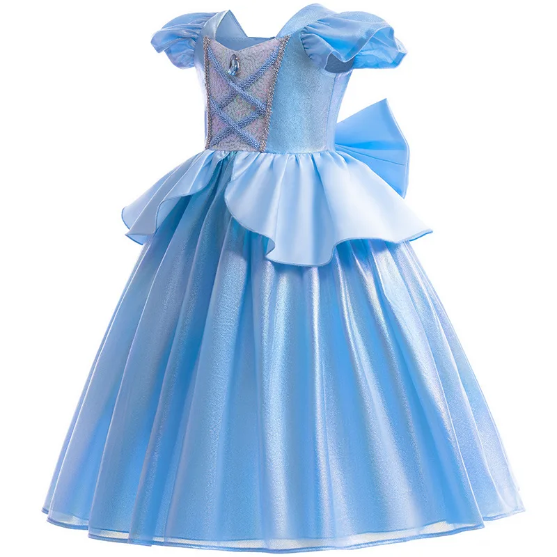 Cinderella Cosplay Costume Princess Dress With Gloves Girls Clothing For Kids Carnival Halloween Birthday Party Evening Outfit