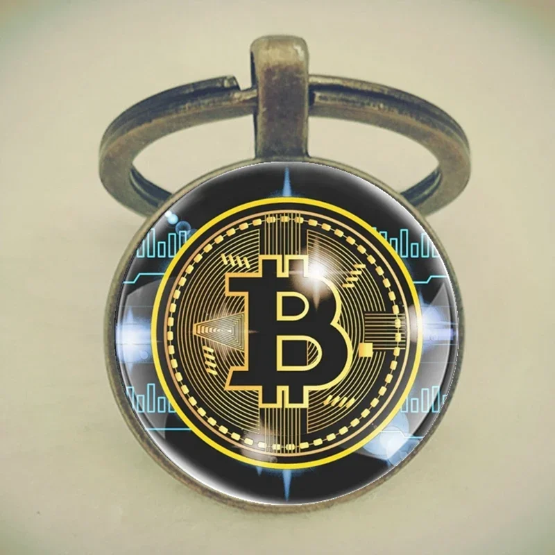 Fashion Bitcoin Design Glass Cabochon Metal Pendant Classic Men's Women's Keychain Keyring Jewelry Keychain Gift Memorial