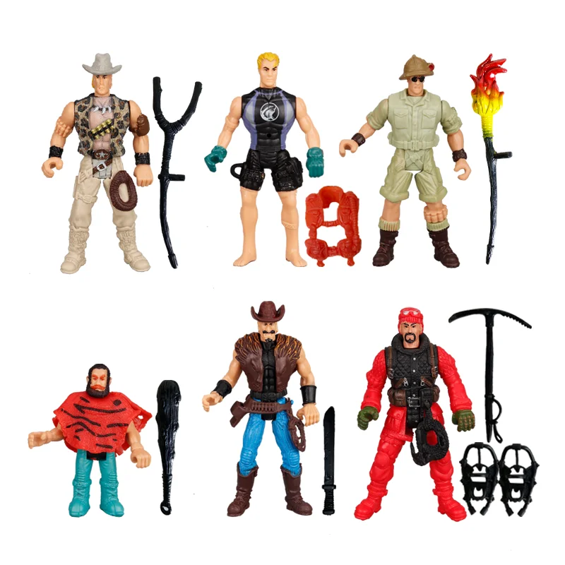 6Pcs Explorer Hunter Adventurer Men Firemen Soldier Action Figures Playset Toy Realistic Accessories for Children Boy Kid Gift