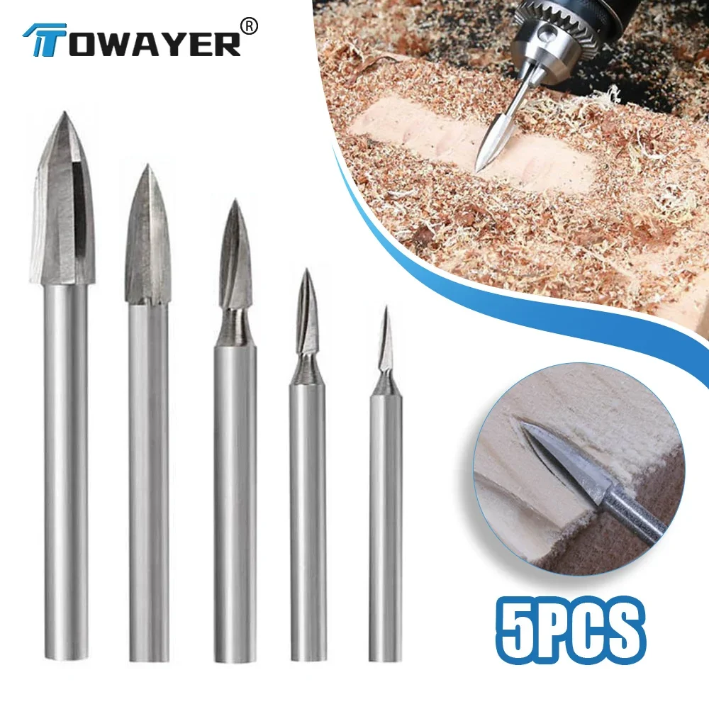 Wood Carving Drill Bit HSS Engraving Drill Bit Set Solid Carbide Steel Root Milling Grinder Burr Precise Carve Woodwork HandTool