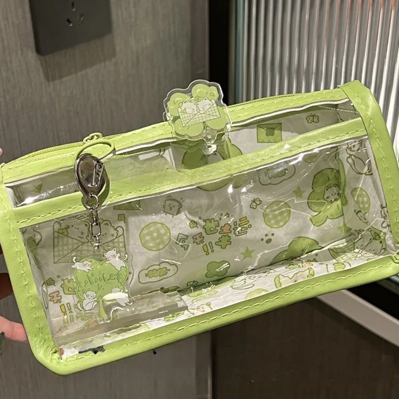 Picture 5: HOT! Cartoon Translucent Pencil Case Multi-layer Vertical Large-capacity Stationery Storage Bag School Supply Cosmetic Bag