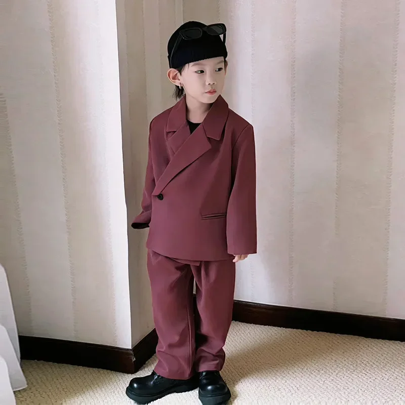 Teens Handsome  Blazers Clothes Set Kids Jazz Dance Outfits School Uniform Suit for Boys Grey Casual Flower  Wedding Costume