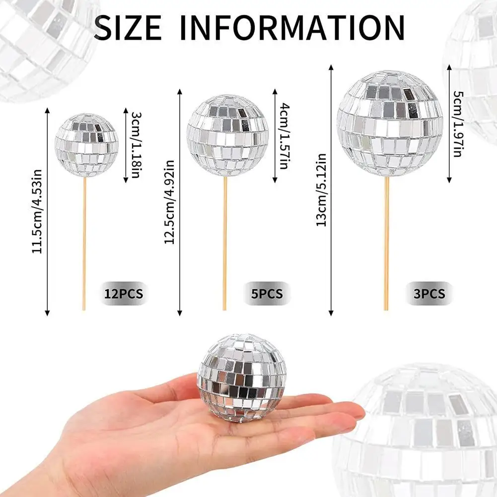 Mirror Ball Cake Decoration Disco 70's 80 Retro Dance Disco Silver Golden Cake Topper Birthday Party Club Supplies