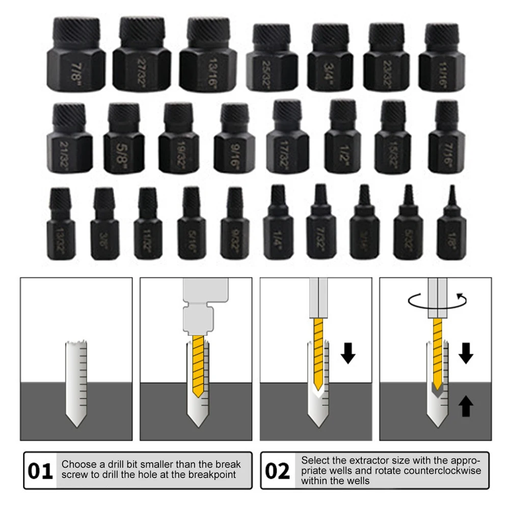 

26 шт./компл., инструменты для удаления сломанных винтов в штучной упаковке, разборные винты, болт, шпилька, скользящие зубы, детали инструментов для автомобилей и строительных площадок