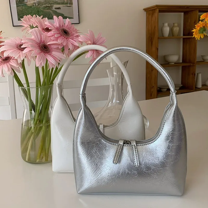 

New French Silver Texture Armpit Bag Women's Summer Texture Niche Shoulder Bag Handbag Korean Ins Bag