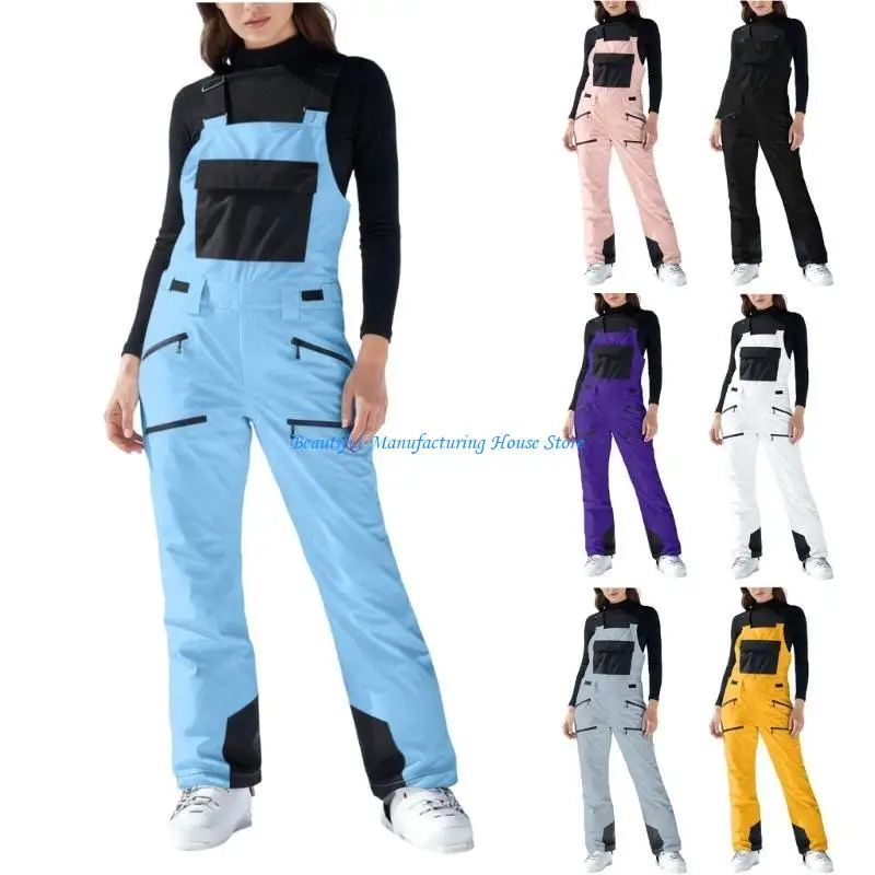 

E56A Womens Ski Pants Ski Bibs Insulated Snowboard Overalls Waterproof Outdoor Snowpant Adjustable Jumpsuit Snowsuit