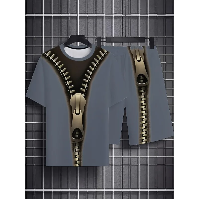 2025 Summer Men's Fun 3D Printed Short Sleeved T-shirt and Shorts Set for Casual Sports Outdoor 3D Printing