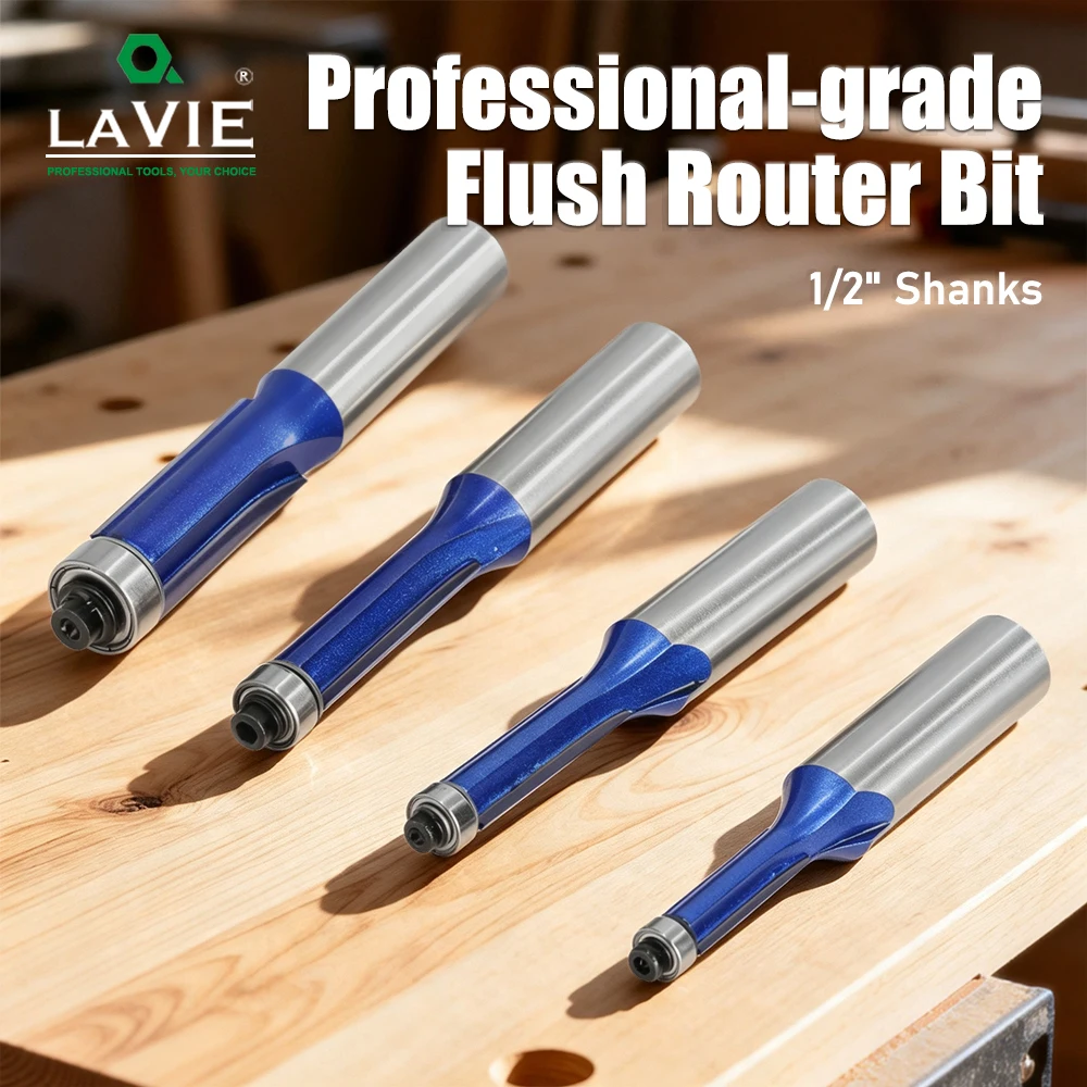 LAVIE Flush Trim Router Bit With Bearing 4Pcs, 1/2