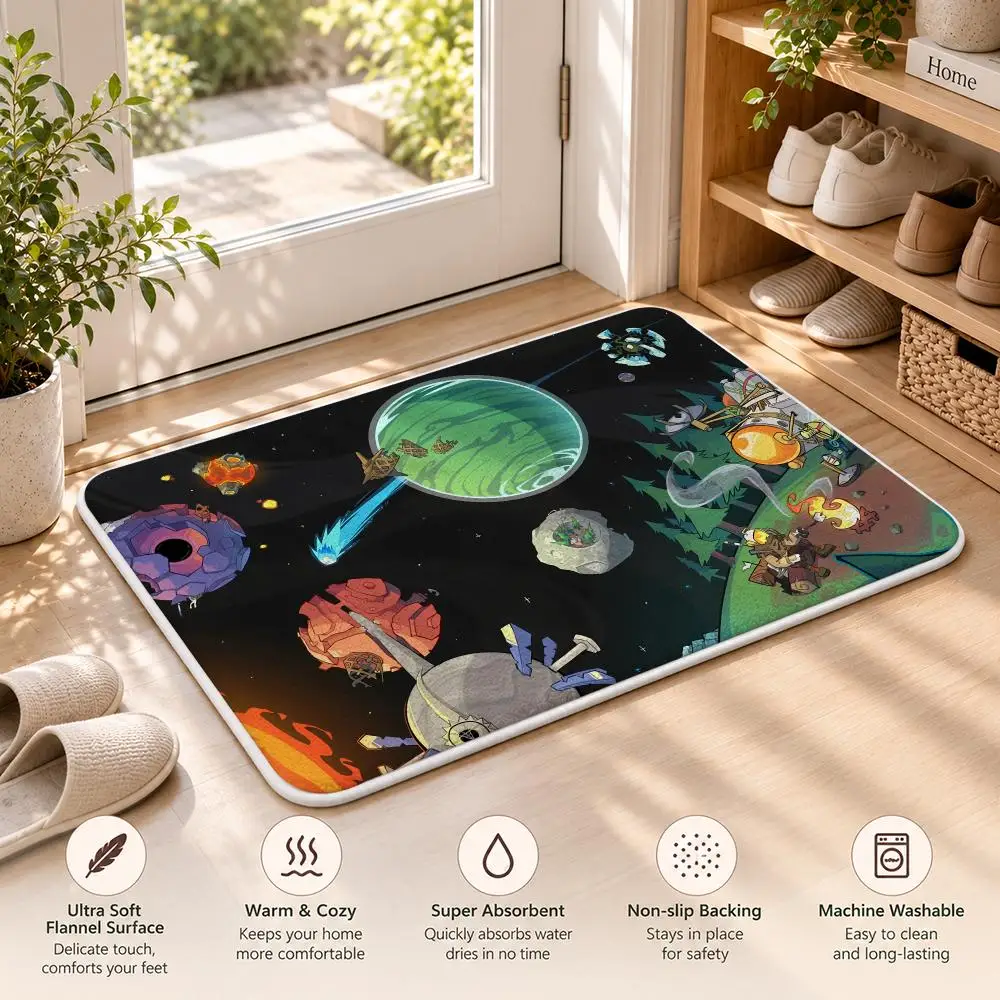 Anime O-Outer W-Wilds Game Floor Mat Flannel Rug Soft Non Slip Washable Door Mat For Bathroom Bedroom Kitchen Home Decor
