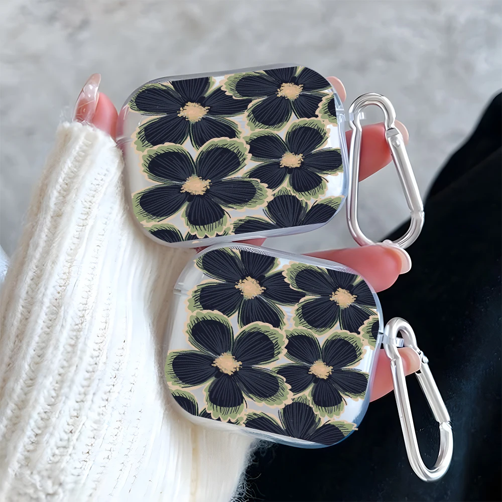 

Green Floral Pattern Clear Earphone Case for AirPods Pro 3/Pro 2/Pro Earbuds Case for AirPods 1/2/3/4 TPU Protective Cover