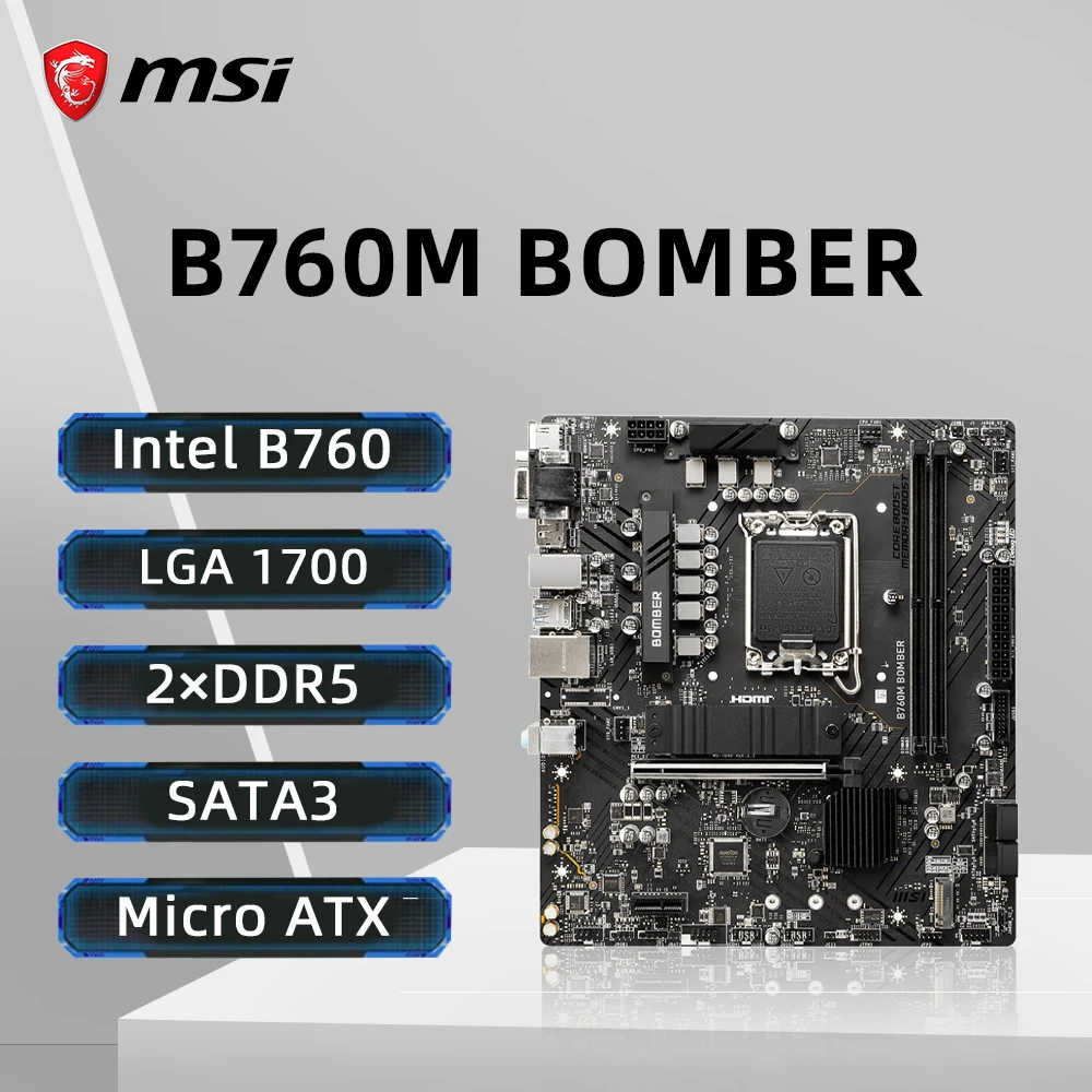 MSI B760M BOMBER Motherboard Support Intel Core 14th/13th/12th Gen Processors i5-12400F DDR5 6800MHz 256GB LGA1700 HDMI NVME M.2