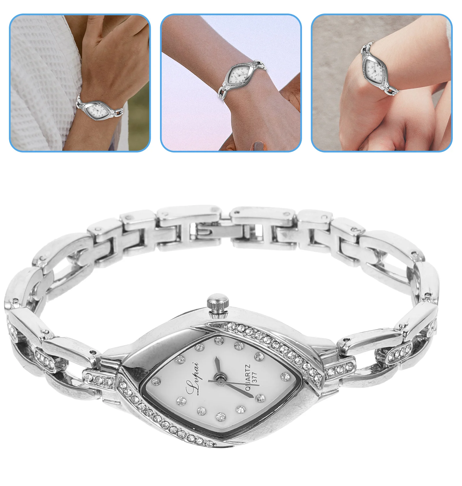 P128 Women's Rhinestone Wrist Watches Steel Bracelet Analog Quartz (Silver White) p128 quartz watch women quartz watch