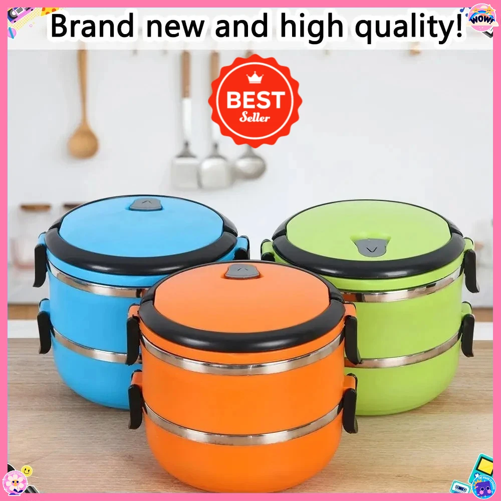 Multi-layer bento box set,leak-proof compartments,stainless steel round lunch box,insulated food jar,leak-proof food container.
