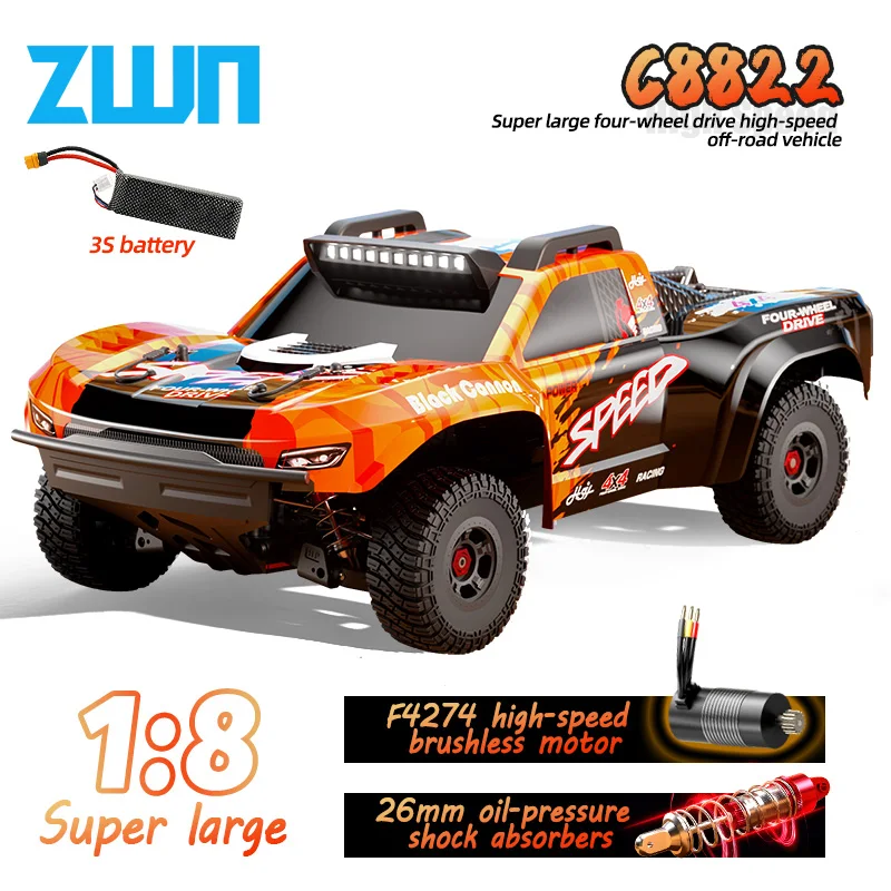 

ZWN C8822 Rc Cars 1/8 Large Size 4wd High-Speed Off-Road Vehicle Professional Brushless Remote Control Drift Car Model