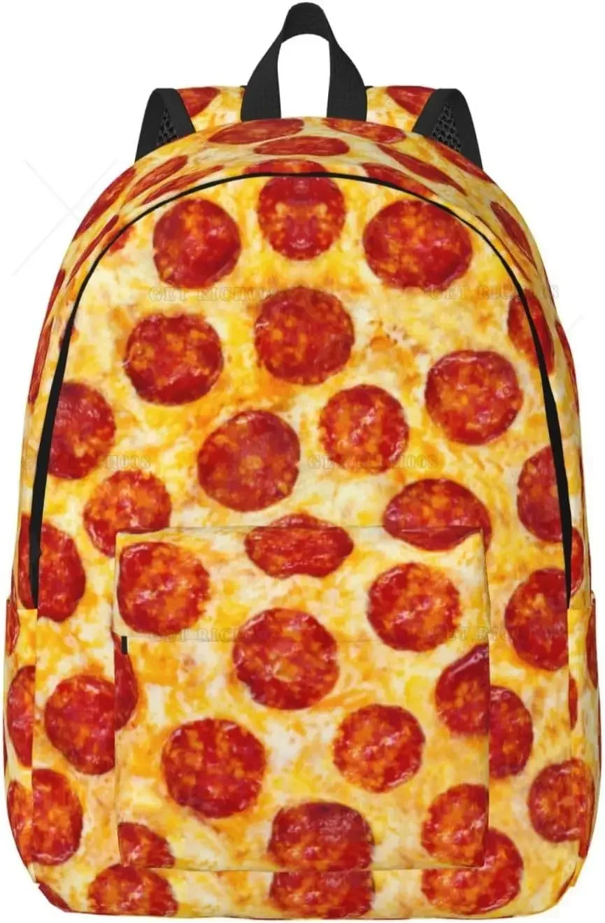 Fun Pizza Food Pattern Backpack for Girls Boys Women Lightweight Canvas Bookbag Casual Daypack for Travel Outdoor Camping